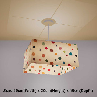 Square Lamp Shade - P39 - Polka Dots on Natural Lokta, 40cm(w) x 20cm(h) x 40cm(d) - Imbue Lighting