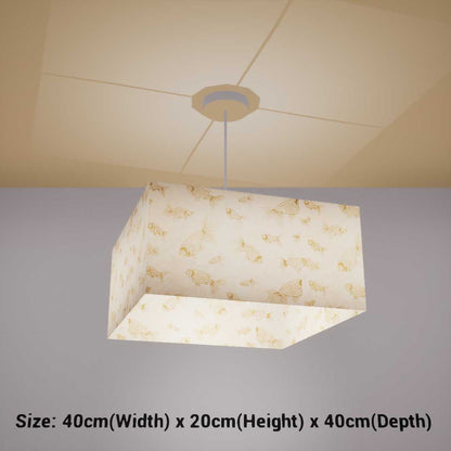 Square Lamp Shade - P40 - Gold Fish Screen Print on Natural Lokta, 40cm(w) x 20cm(h) x 40cm(d) - Imbue Lighting
