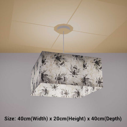 Square Lamp Shade - P42 - Bees Screen Print on Natural Lokta, 40cm(w) x 20cm(h) x 40cm(d) - Imbue Lighting