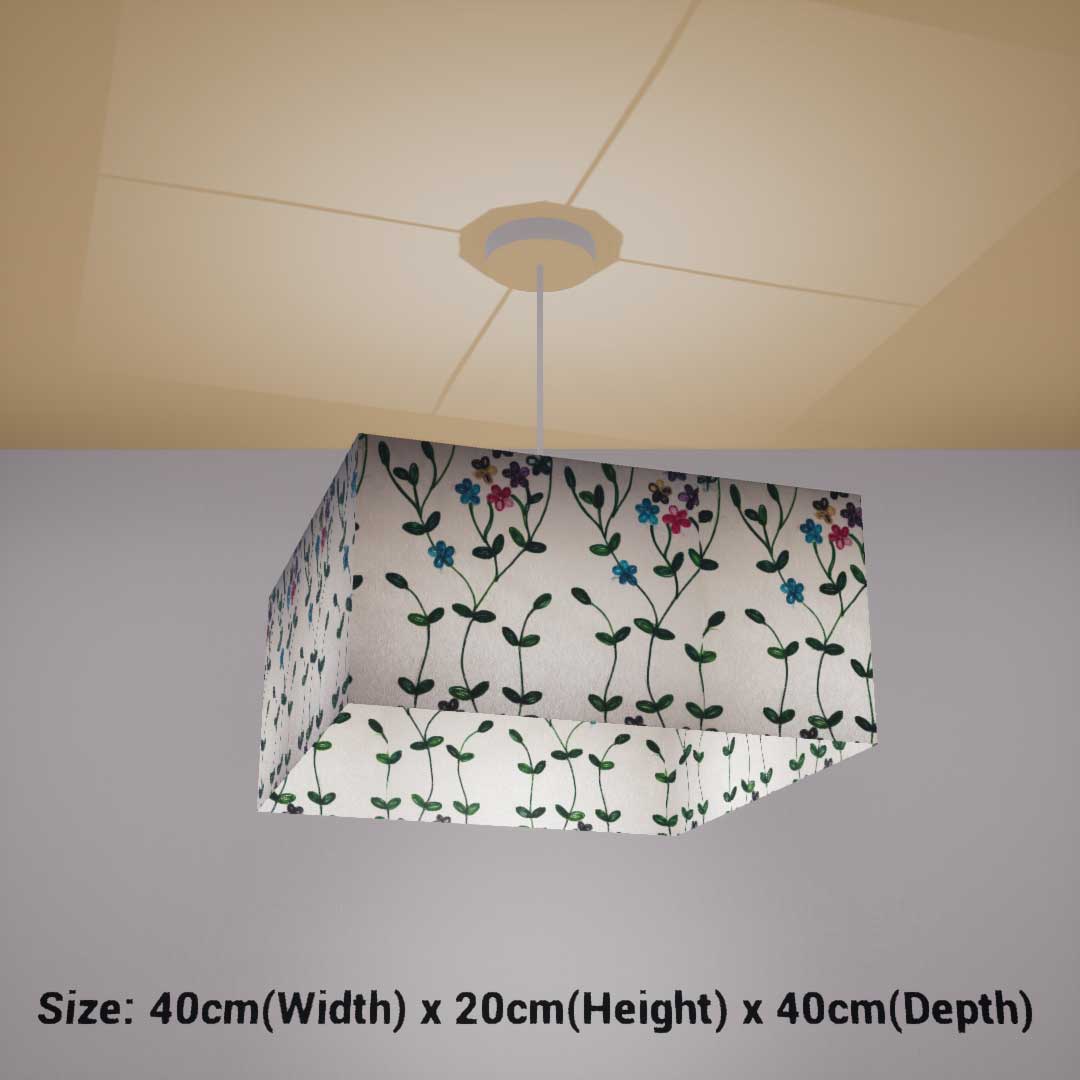 Square Lamp Shade - P43 - Embroidered Flowers on White, 40cm(w) x 20cm(h) x 40cm(d) - Imbue Lighting