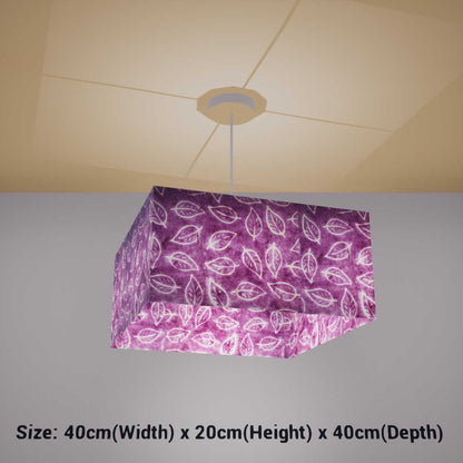 Square Lamp Shade - P68 - Batik Leaf on Purple, 40cm(w) x 20cm(h) x 40cm(d) - Imbue Lighting