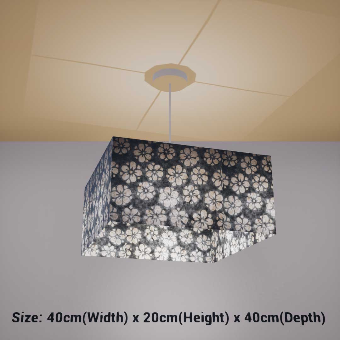 Square Lamp Shade - P77 - Batik Star Flower Grey, 40cm(w) x 20cm(h) x 40cm(d) - Imbue Lighting