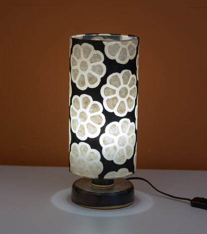 Round Grey Stoneware Table Lamp Base with Drum Lamp Shade P24 (15cm Wide x 30cm High)