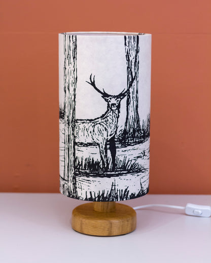 Deer Screen Print Lamp Shade on an Oak Lamp Base