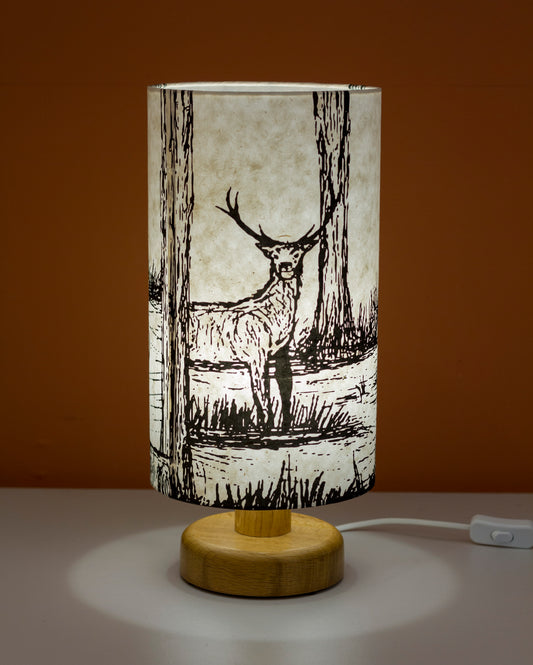 Deer Screen Print Lamp Shade on an Oak Lamp Base