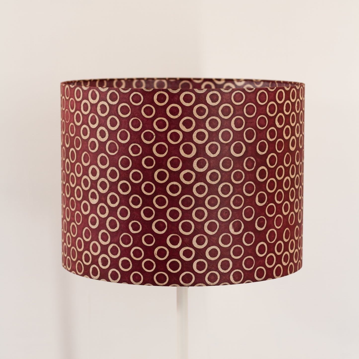 Drum Lamp Shade - P73 - Batik Cranberry Circles, 40cm(d) x 30cm(h)