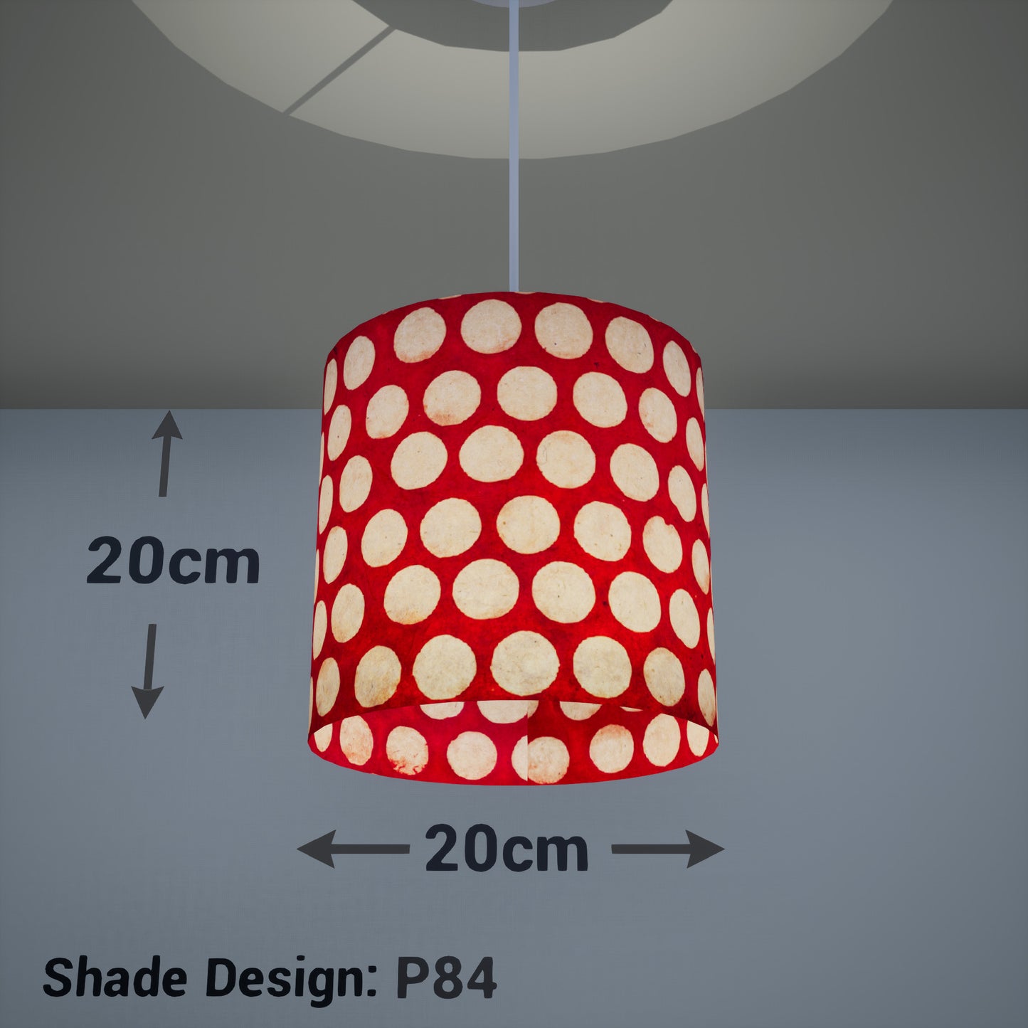 Drum Lamp Shade - P84 ~ Batik Dots on Red, 20cm(d) x 20cm(h)