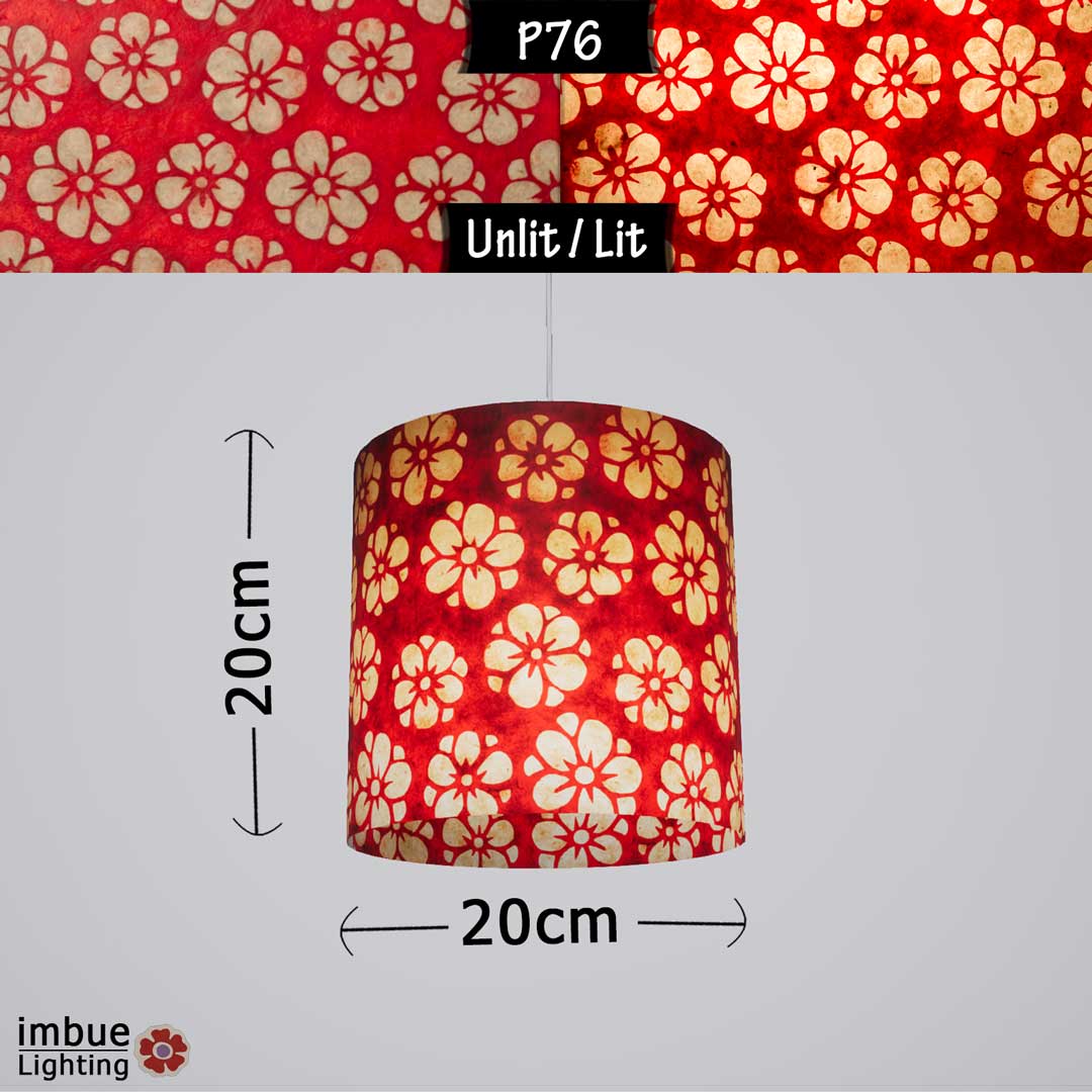 Drum Lamp Shade - P76 - Batik Star Flower Red, 20cm(d) x 20cm(h) - Imbue Lighting