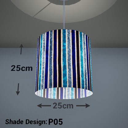 Drum Lamp Shade - P05 - Batik Stripes Blue, 25cm x 25cm