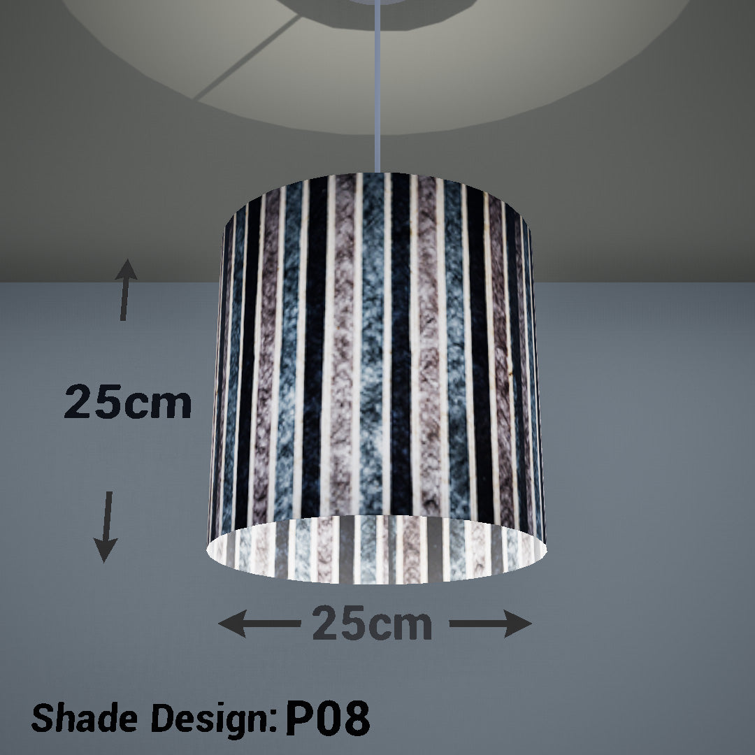 Drum Lamp Shade - P08 - Batik Stripes Grey, 25cm x 25cm