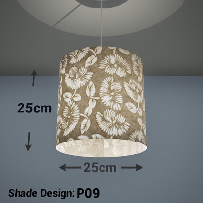 Drum Lamp Shade - P09 - Batik Peony on Natural, 25cm x 25cm