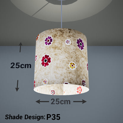Drum Lamp Shade - P35 - Batik Multi Flower on Natural, 25cm x 25cm