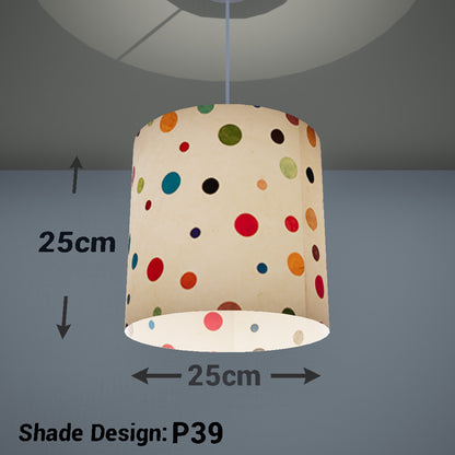 Drum Lamp Shade - P39 - Polka Dots on Natural Lokta, 25cm x 25cm