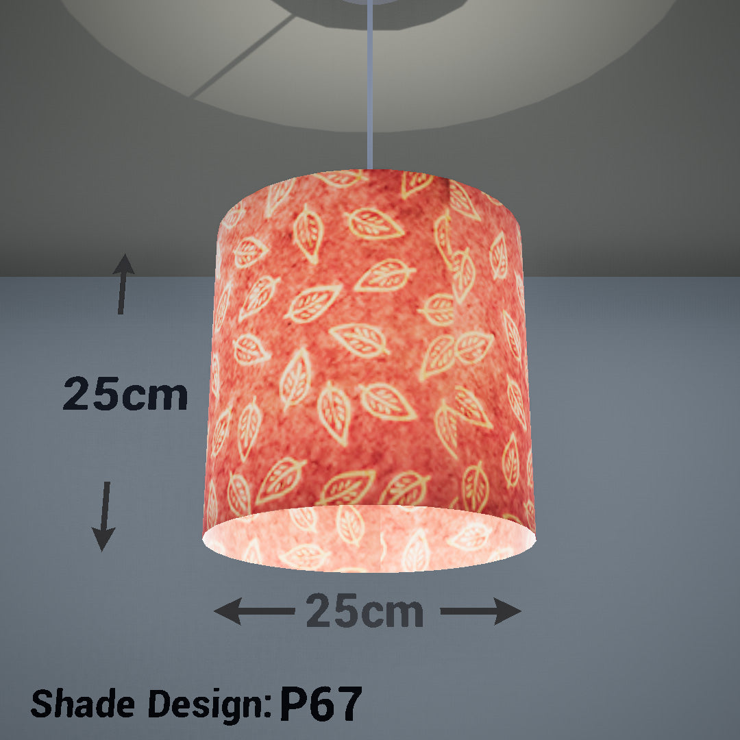 Drum Lamp Shade - P67 - Batik Leaf on Pink, 25cm x 25cm