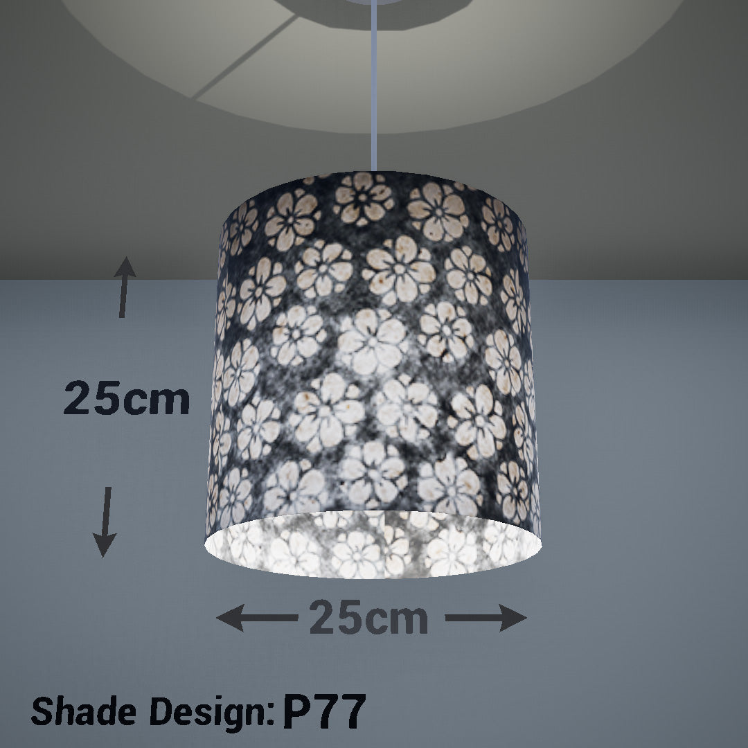 Drum Lamp Shade - P77 - Batik Star Flower Grey, 25cm x 25cm