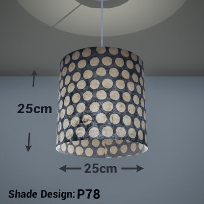 Drum Lamp Shade - P78 - Batik Dots on Grey, 25cm x 25cm