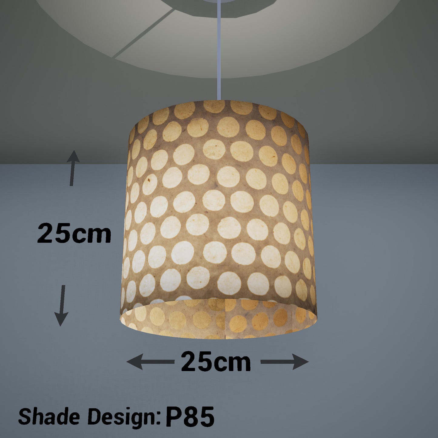 Drum Lamp Shade - P85 ~ Batik Dots on Natural, 25cm x 25cm
