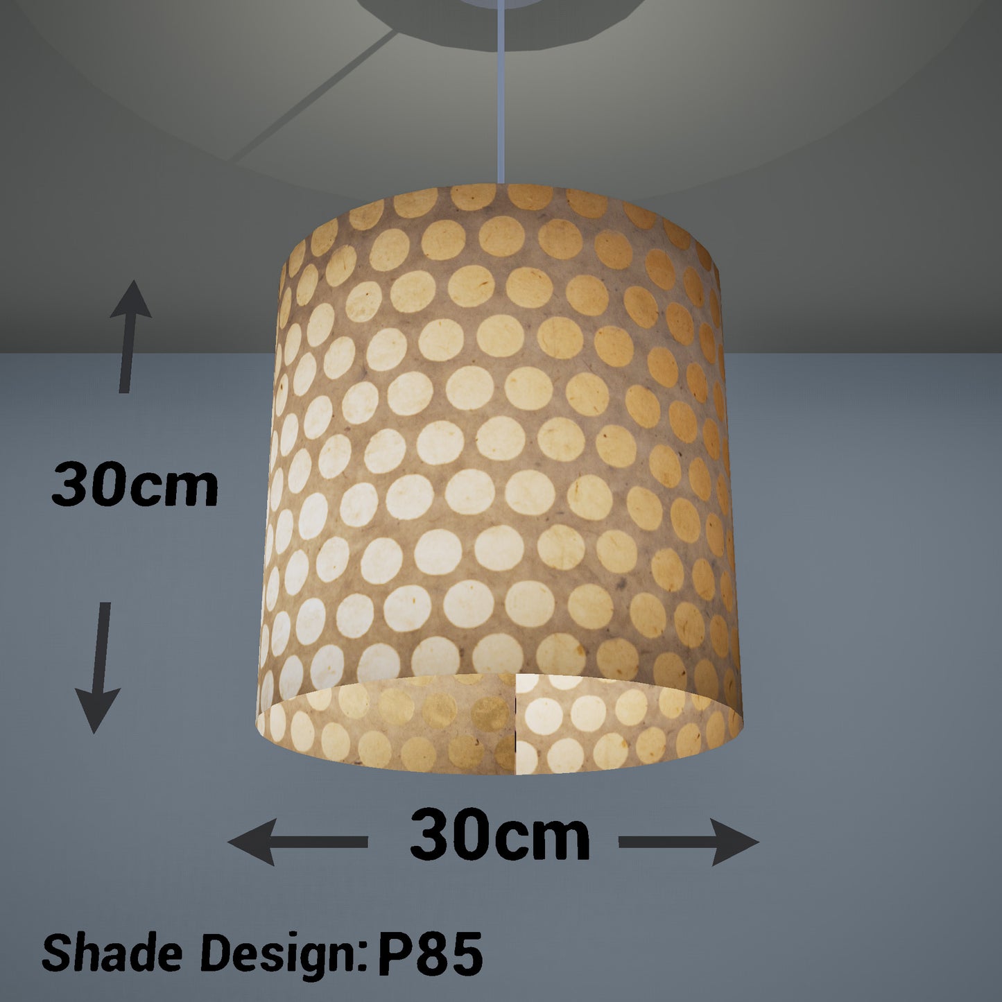 Drum Lamp Shade - P85 ~ Batik Dots on Natural, 30cm(d) x 30cm(h)