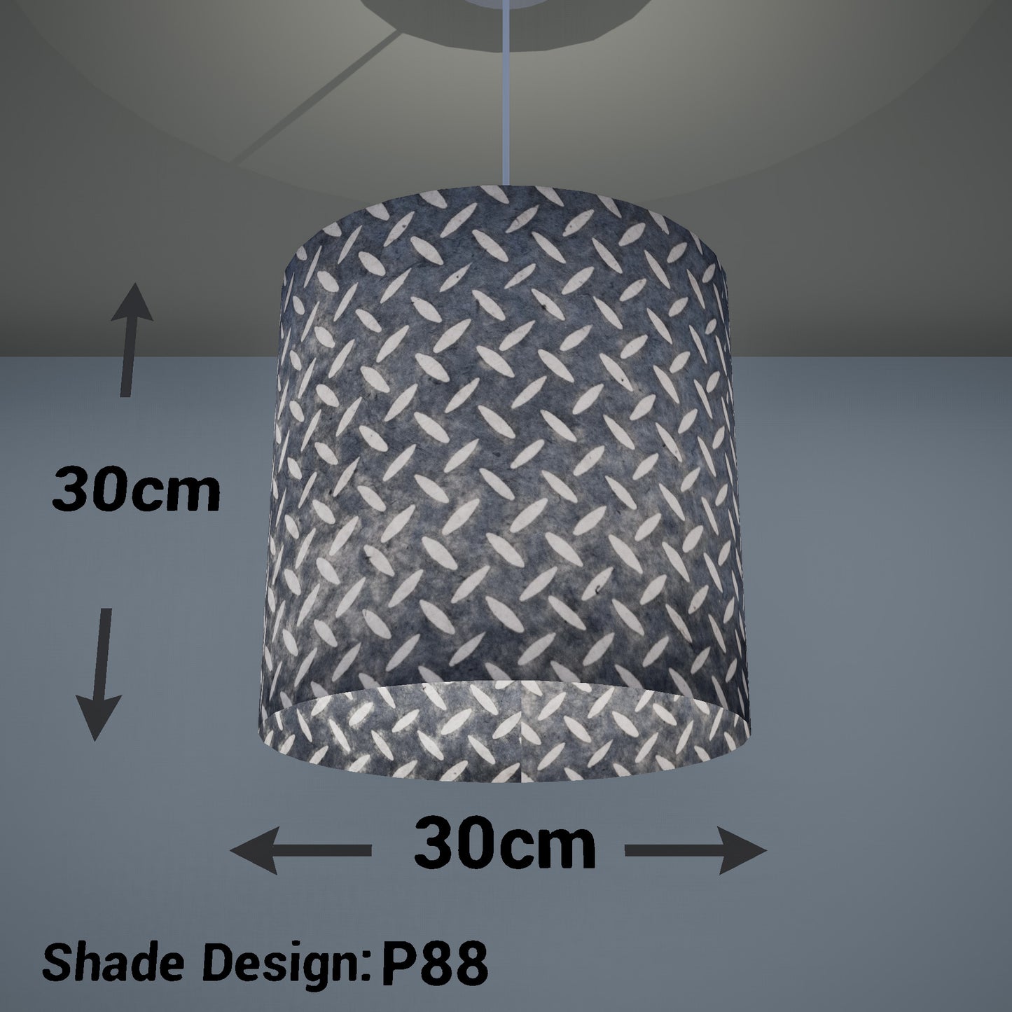 Drum Lamp Shade - P88 ~ Batik Tread Plate Grey, 30cm(d) x 30cm(h)
