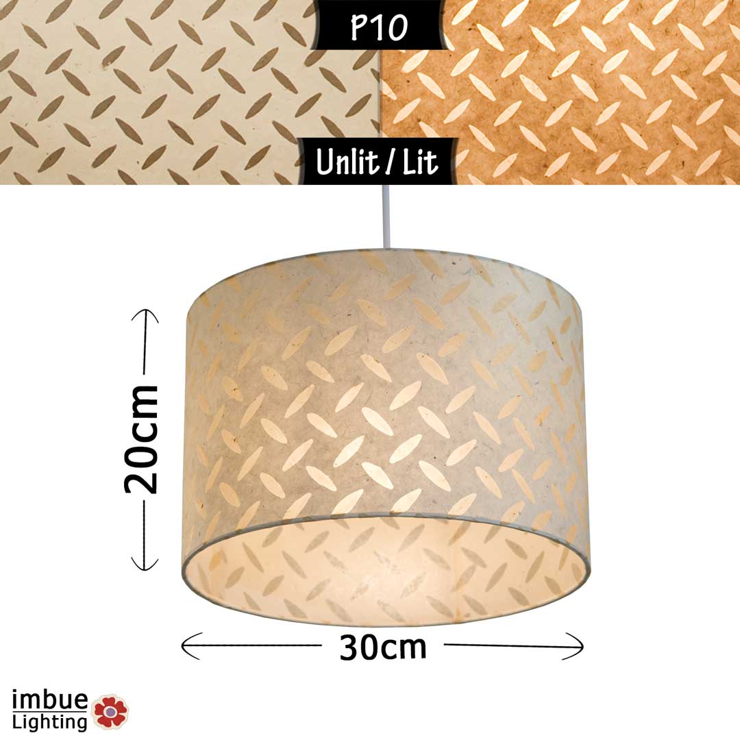 Drum Lamp Shade - P10 - Batik Tread Plate Natural, 30cm(d) x 20cm(h) - Imbue Lighting