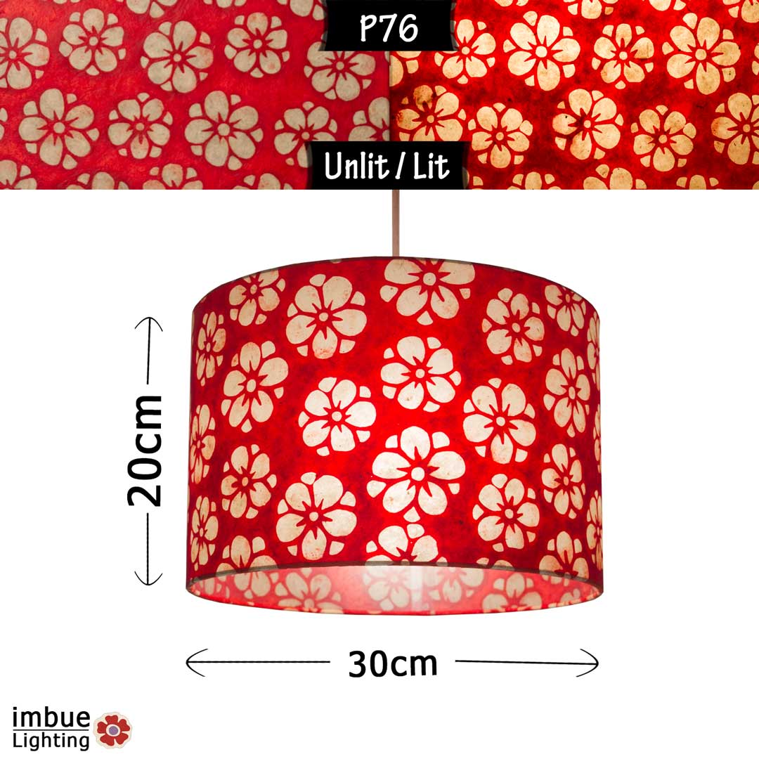 Drum Lamp Shade - P76 - Batik Star Flower Red, 30cm(d) x 20cm(h) - Imbue Lighting