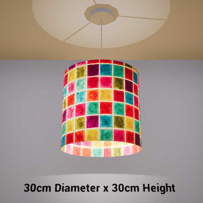 Drum Lamp Shade - P01 - Batik Multi Square, 30cm(d) x 30cm(h) - Imbue Lighting