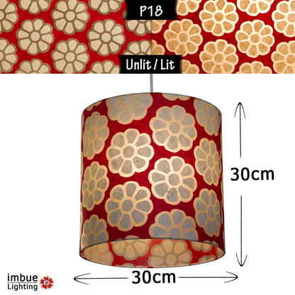 Drum Lamp Shade - P18 - Batik Big Flower on Red, 30cm(d) x 30cm(h) - Imbue Lighting