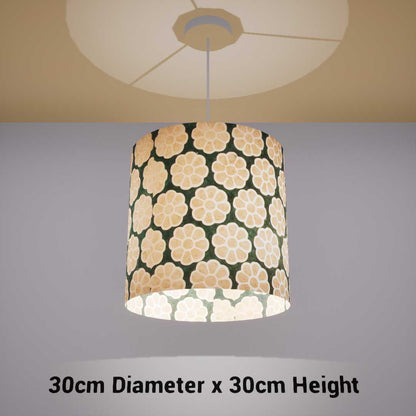 Drum Lamp Shade - P19 - Batik Big Flower on Rainforest, 30cm(d) x 30cm(h)