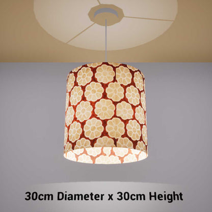 Drum Lamp Shade - P20 - Batik Big Flower on Brown, 30cm(d) x 30cm(h) - Imbue Lighting
