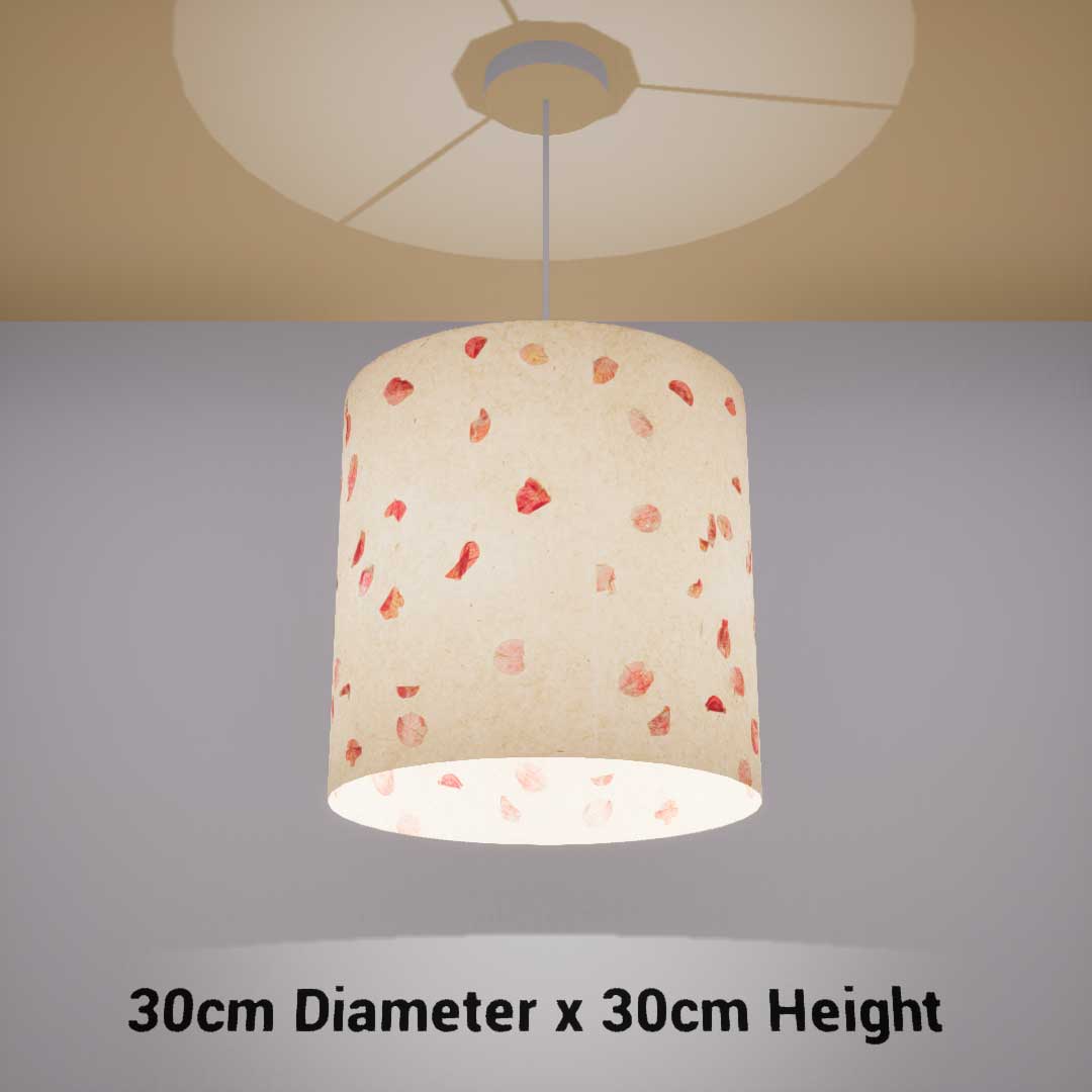 Drum Lamp Shade - P33 - Rose Petals on Natural Lokta, 30cm(d) x 30cm(h) - Imbue Lighting