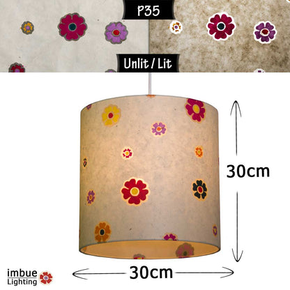Drum Lamp Shade - P35 - Batik Multi Flower on Natural, 30cm(d) x 30cm(h) - Imbue Lighting
