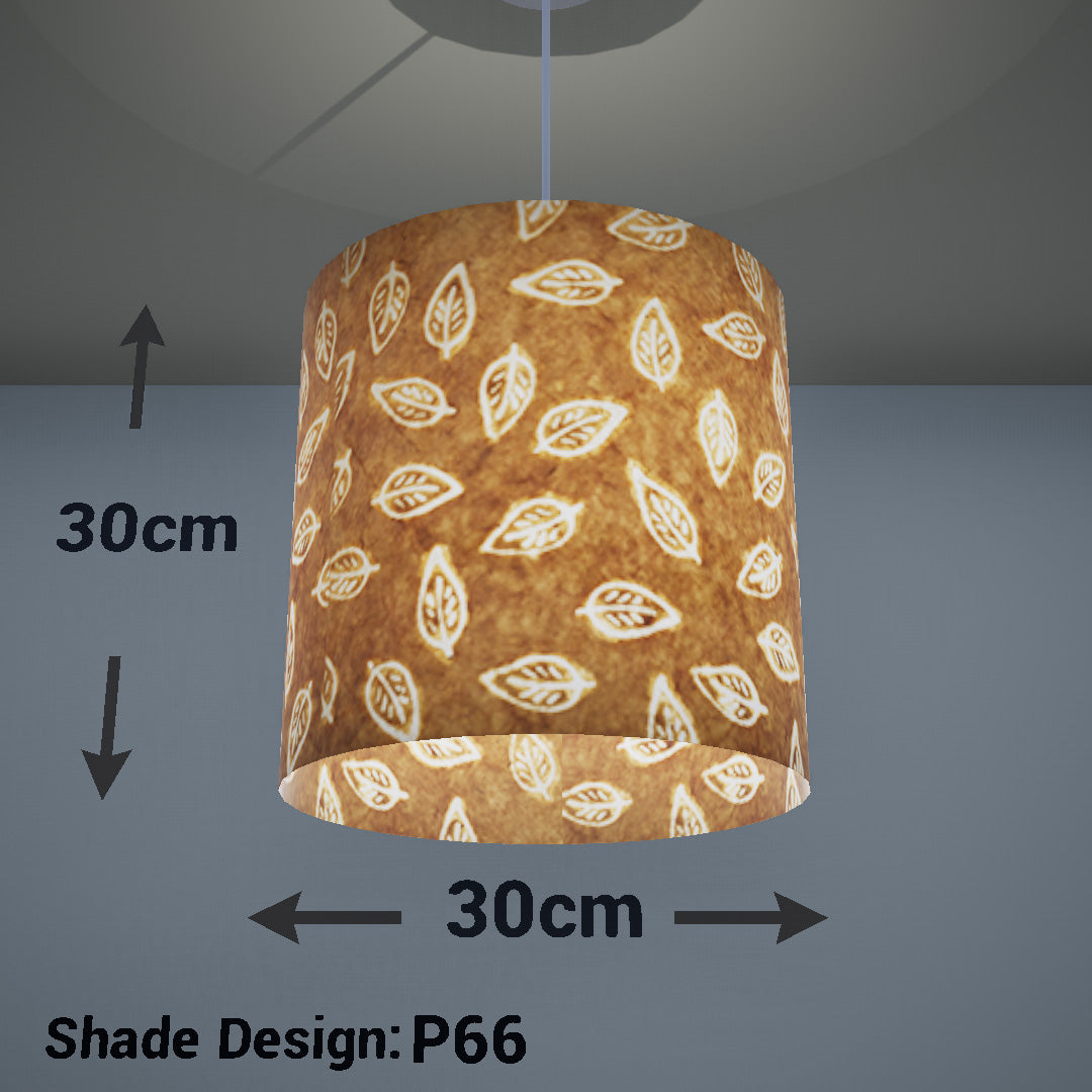Drum Lamp Shade - P66 - Batik Leaf on Camel, 30cm(d) x 30cm(h) - Imbue Lighting