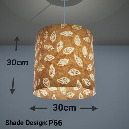 Drum Lamp Shade - P66 - Batik Leaf on Camel, 30cm(d) x 30cm(h) - Imbue Lighting