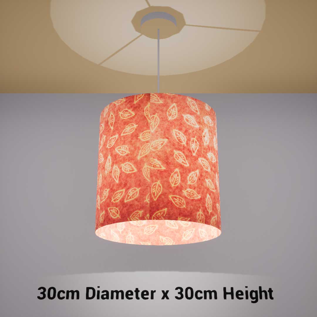 Drum Lamp Shade - P67 - Batik Leaf on Pink, 30cm(d) x 30cm(h) - Imbue Lighting