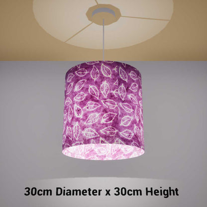 Drum Lamp Shade - P68 - Batik Leaf on Purple, 30cm(d) x 30cm(h) - Imbue Lighting