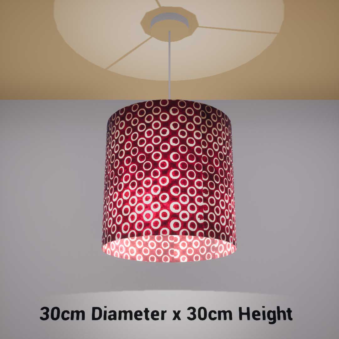 Drum Lamp Shade - P73 - Batik Cranberry Circles, 30cm(d) x 30cm(h)