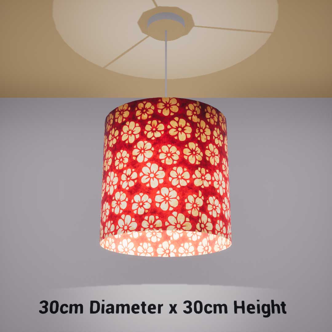 Drum Lamp Shade - P76 - Batik Star Flower Red, 30cm(d) x 30cm(h) - Imbue Lighting