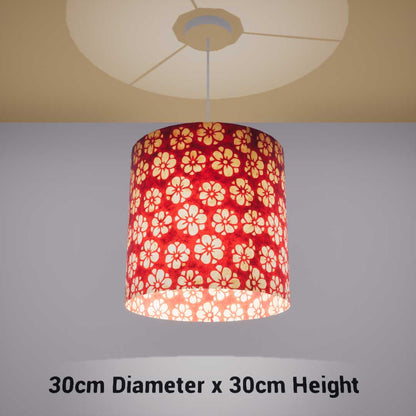 Drum Lamp Shade - P76 - Batik Star Flower Red, 30cm(d) x 30cm(h) - Imbue Lighting