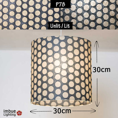 Drum Lamp Shade - P78 - Batik Dots on Grey, 30cm(d) x 30cm(h) - Imbue Lighting