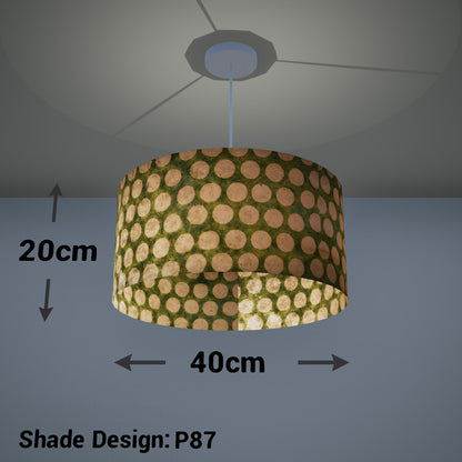 Drum Lamp Shade - P87 ~ Batik Dots on Green, 40cm(d) x 20cm(h)