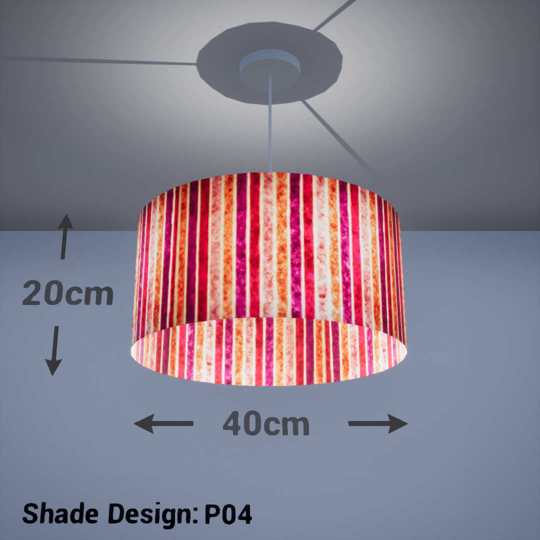 Drum Lamp Shade - P04 - Batik Stripes Pink, 40cm(d) x 20cm(h) - Imbue Lighting