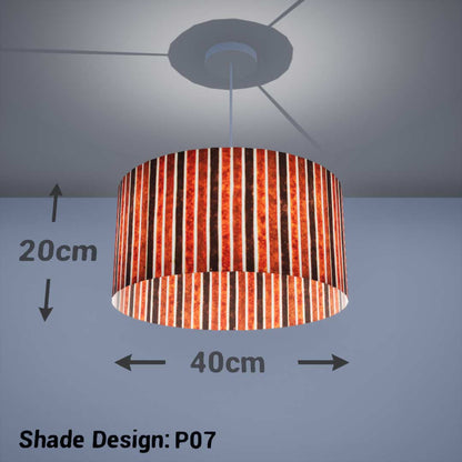 Drum Lamp Shade - P07 - Batik Stripes Brown, 40cm(d) x 20cm(h) - Imbue Lighting