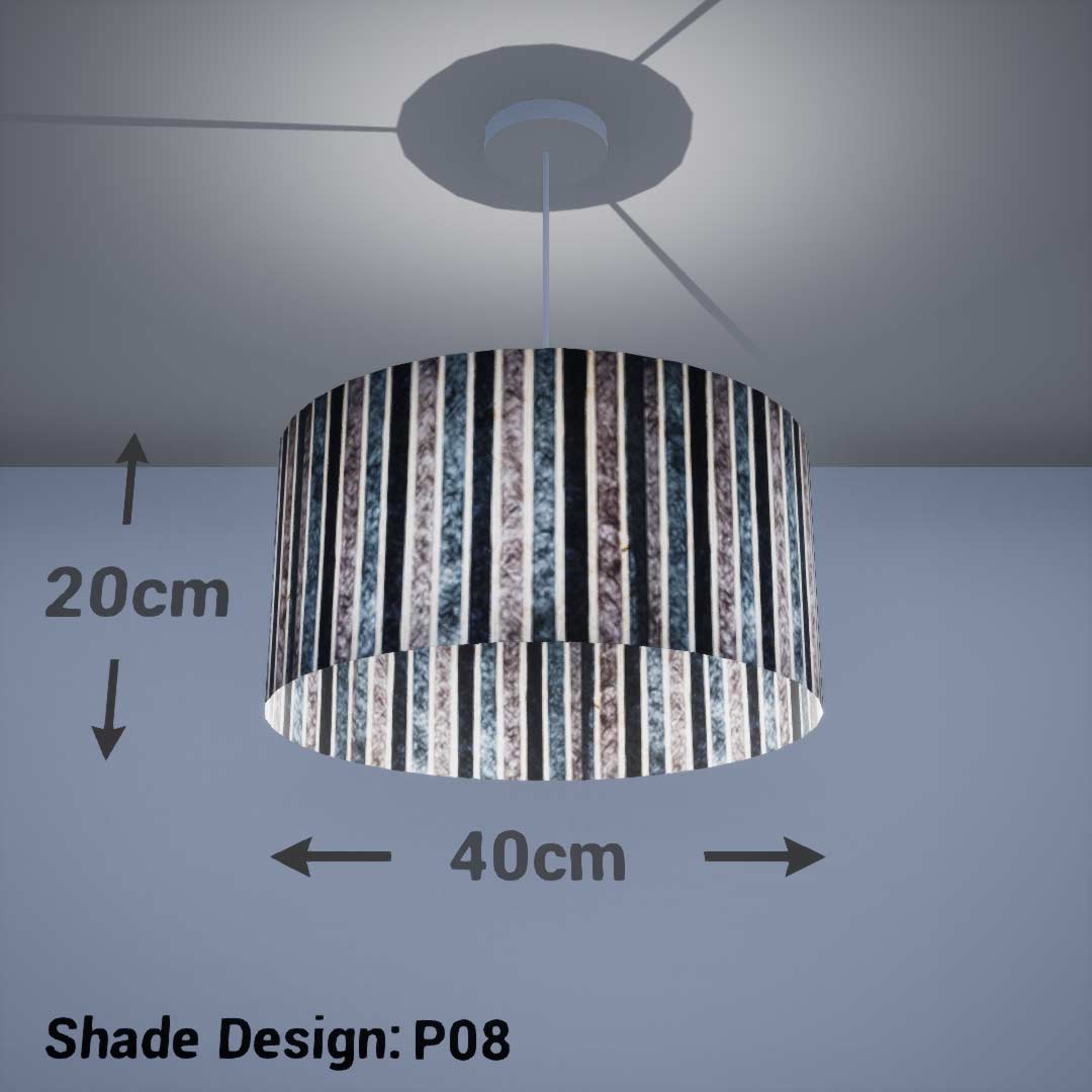 Drum Lamp Shade - P08 - Batik Stripes Grey, 40cm(d) x 20cm(h) - Imbue Lighting