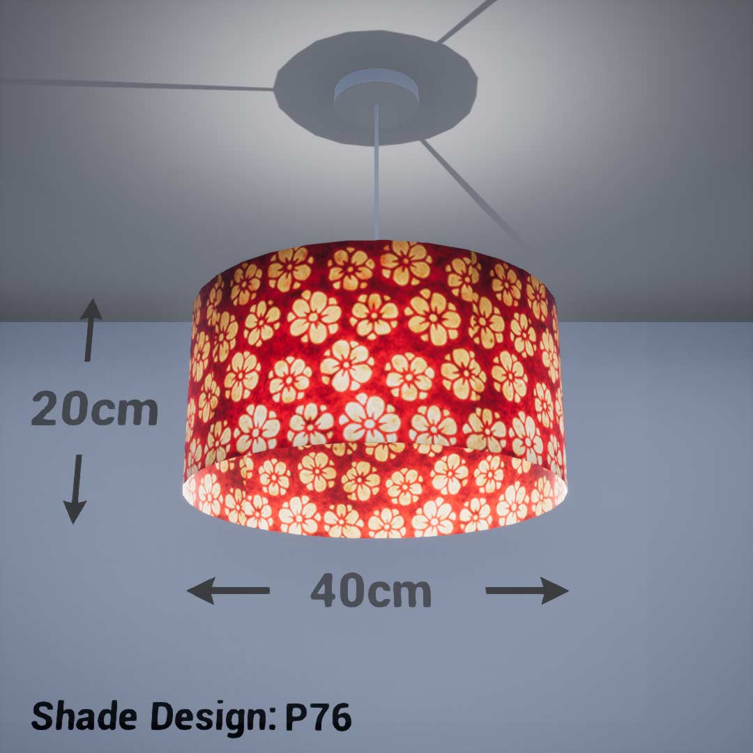 Drum Lamp Shade - P76 - Batik Star Flower Red, 40cm(d) x 20cm(h) - Imbue Lighting