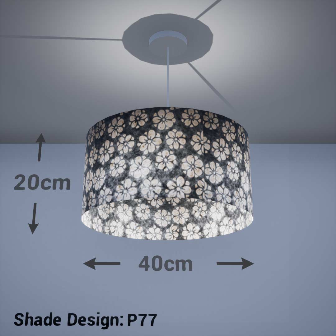 Drum Lamp Shade - P77 - Batik Star Flower Grey, 40cm(d) x 20cm(h) - Imbue Lighting