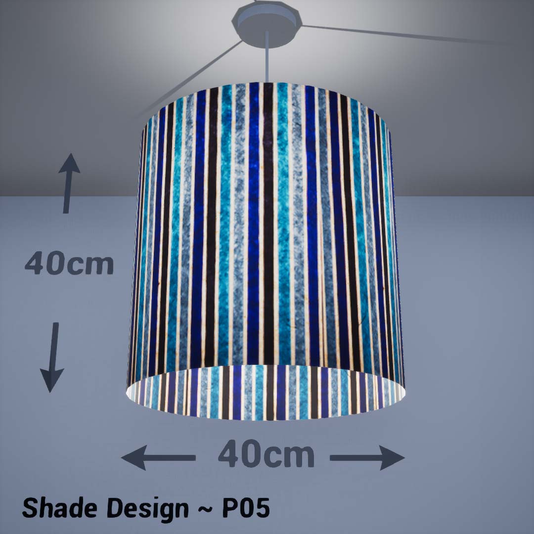 Drum Lamp Shade - P05 - Batik Stripes Blue, 40cm(d) x 40cm(h) - Imbue Lighting