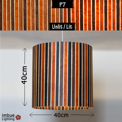 Drum Lamp Shade - P07 - Batik Stripes Brown, 40cm(d) x 40cm(h) - Imbue Lighting