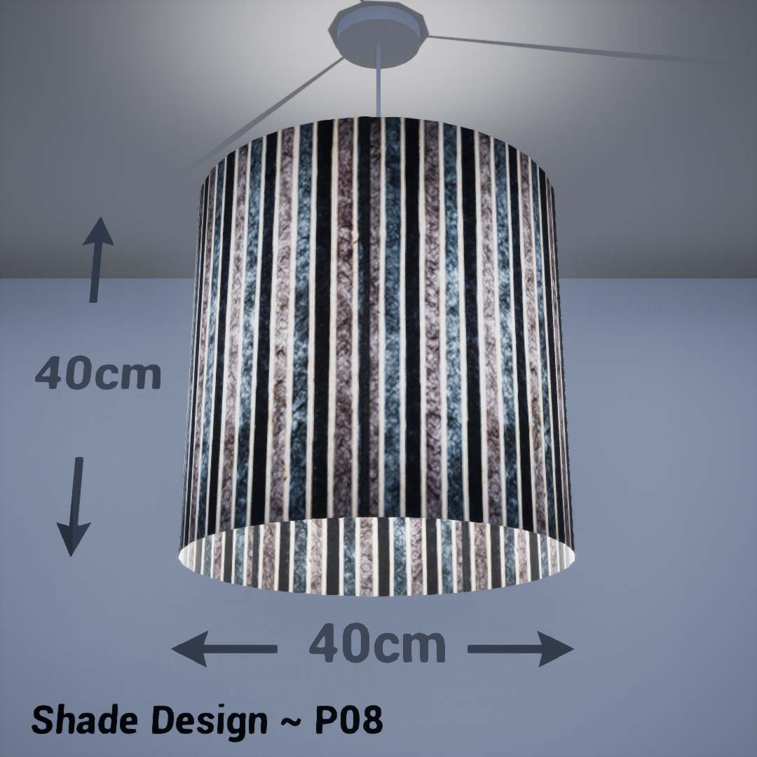 Drum Lamp Shade - P08 - Batik Stripes Grey, 40cm(d) x 40cm(h) - Imbue Lighting