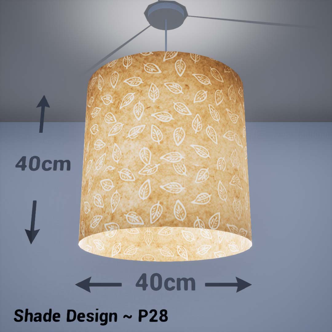 Drum Lamp Shade - P28 - Batik Leaf on Natural, 40cm(d) x 40cm(h) - Imbue Lighting