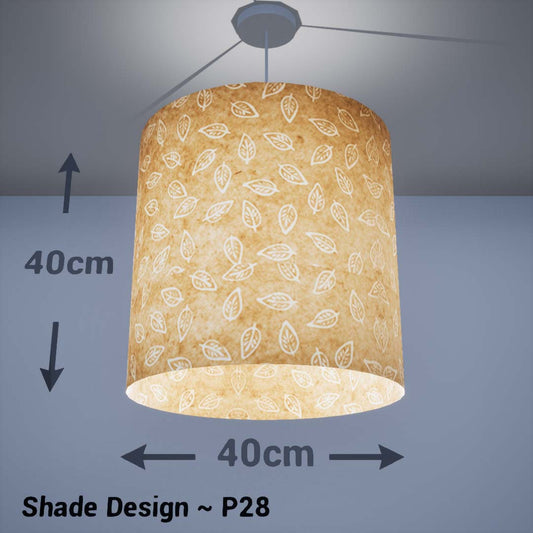 Drum Lamp Shade - P28 - Batik Leaf on Natural, 40cm(d) x 40cm(h) - Imbue Lighting